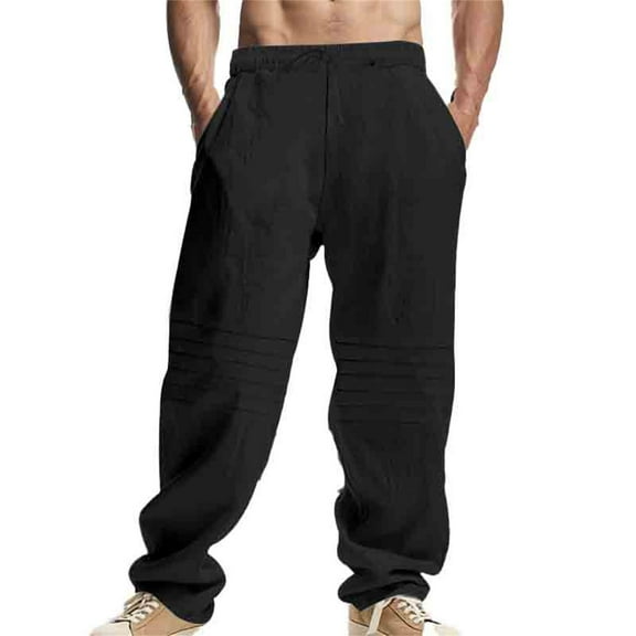 Mens Sweatpants,Men's Linen Casual Loose Pleated Breathable Straight Leg Trousers,Cargo Pants for Men,Size:S