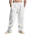 thumbnail image 1 of Mens Sweatpants, Men's Linen Casual Pants Beach Vacation Elastic Waist Drawstring Pants Loose Summer Lightweight Yoga Trousers, 1 of 7