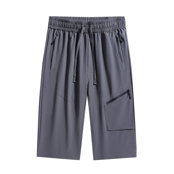 Mens Sweatpants, Mens Athletic Capris Pants Workout Gym Performance Track Capri Cool Elastic Waist Running Pants with Zipper Pockets