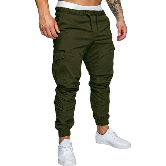 Mens Sweatpants,Mens Casual Solid Color Multi Pocket Overalls Casual Pants Trousers,Cargo Pants for Men,Size:XXL