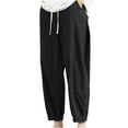 thumbnail image 1 of Mens Sweatpants Mens Cotton Linen Harem Pants Elastic Waist Drawstring Casual Cropped Trousers Yoga Beach Pants Trousers with Pockets Relaxed-Fit Tapered Lightweight Jogger Yoga Pants, 1 of 5