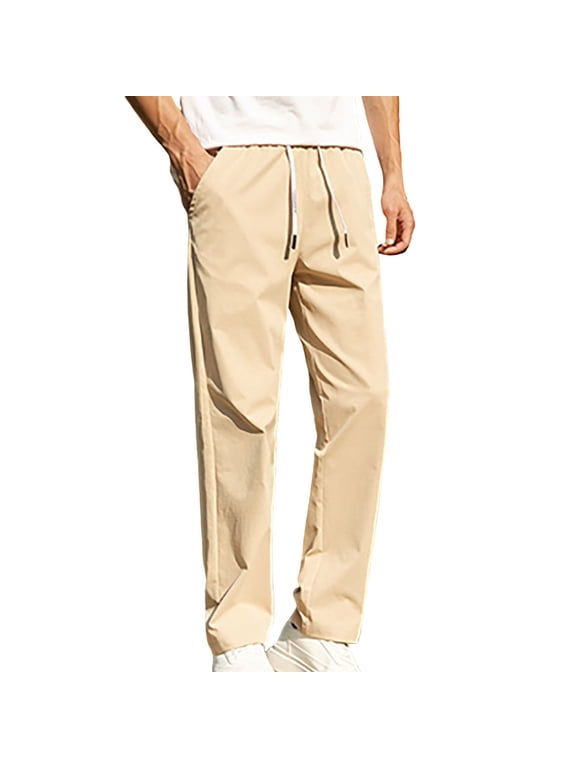 Mens Sweatpants, Mens Lightweight Sweatpants Open Bottom Jogger Yoga Pant Casual Athletic Elastic Waist Drawstring Pants with Pockets Khaki XXXXL