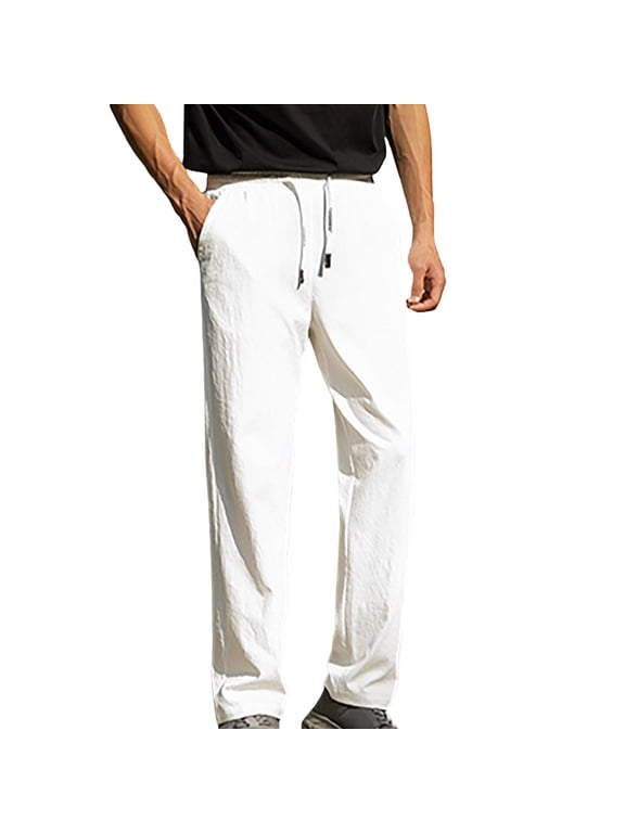 Mens Sweatpants, Mens Lightweight Sweatpants Open Bottom Jogger Yoga Pant Casual Athletic Elastic Waist Drawstring Pants with Pockets White XXL