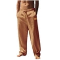 thumbnail image 1 of Mens Sweatpants, Mens Linen Pants Yoga Beach Loose Fit Casual Summer Elastic Waist Drawstring Baggy Trousers with Pockets, 1 of 8