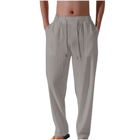 Mens Sweatpants, Mens Pants for Mens Linen Ruched Straight Leg Basic Long Leg Summer Fall 2026 Fashion
