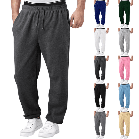 Mens Sweatpants Open Bottom Athletic Baggy Straight Leg Pants Casual Drawstring Waist Fleece Joggers with Pockets Dark Gray 3XL
