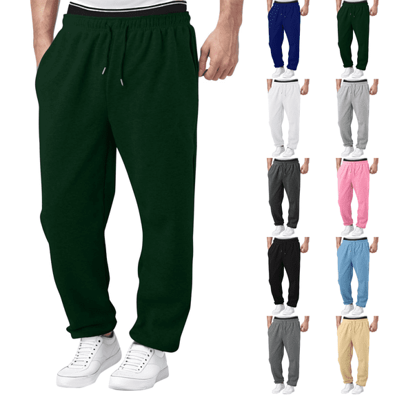 Mens Sweatpants Open Bottom Athletic Baggy Straight Leg Pants Casual Drawstring Waist Fleece Joggers with Pockets Dark Green L