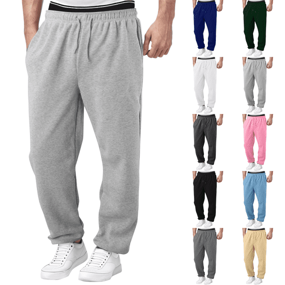Mens Sweatpants Open Bottom Athletic Baggy Straight Leg Pants Casual Drawstring Waist Fleece Joggers with Pockets Light Gray M