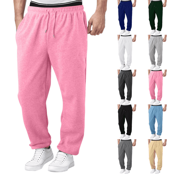 Mens Sweatpants Open Bottom Athletic Baggy Straight Leg Pants Casual Drawstring Waist Fleece Joggers with Pockets Pink S
