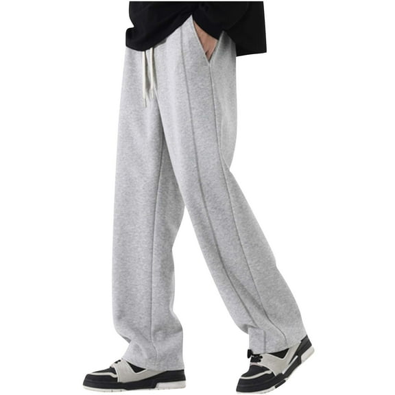 ZQUUVOU Mens Sweatpants Open Bottom Baggy Sweat Pants Sport Solid Casual Elastic Waist Pocket Pants Gray