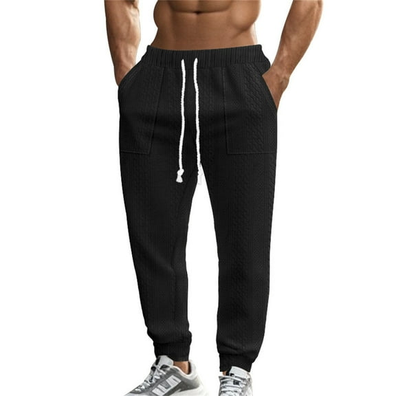 Mens Sweatpants,Pants Knitted Jacquard Design Casual Breathable Sports Sweatpants for Plus Size Wear,Mens Sweatpants Joggers,01 Black,S