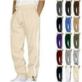 thumbnail image 1 of Mens Sweatpants with Pockets Outdoor Running Jogger Pants Loose Fit Athletic Pants for Workout Elastic Waist Drawstring Wide Leg Side Stripe Casual Trousers Beige XXL, 1 of 7