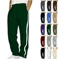 thumbnail image 1 of Mens Sweatpants with Pockets Outdoor Running Jogger Pants Loose Fit Athletic Pants for Workout Elastic Waist Drawstring Wide Leg Side Stripe Casual Trousers Green M, 1 of 7
