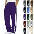 thumbnail image 1 of Mens Sweatpants with Pockets Outdoor Running Jogger Pants Loose Fit Athletic Pants for Workout Elastic Waist Drawstring Wide Leg Side Stripe Casual Trousers Purple XXL, 1 of 7
