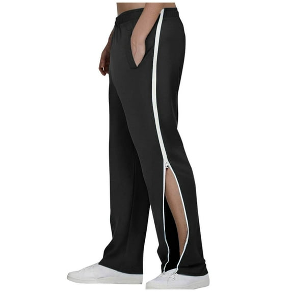 Mens Sweatpants Side Full Zippers Open Down Tear Away Pants Wide Leg Solid Color Athletic Pant with Pockets Black XXL