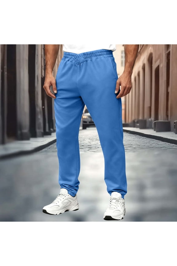 Mens Sweatpants Solid Casual Ankle Strap Side Jogger Pants Pocket Legelastic Waist Workout Walking Trousers