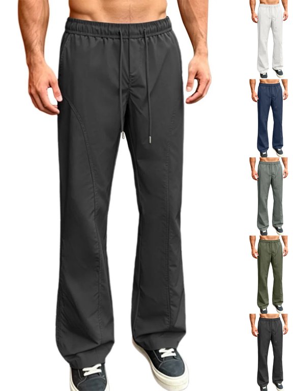 Mens Sweatpants Solid Color Casual Micro Flare Elastic Waist Drawstring With Pocket Hiking Pants Long Pants For Everyday Wear Sweatpants For Men