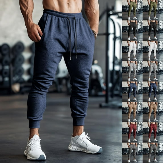 Mens Sweatpants Solid Color Elastic Waist Pockets Drawstring Joggers Men's Casual Loose Outdoor Long Pants Sport Workwear Gray L