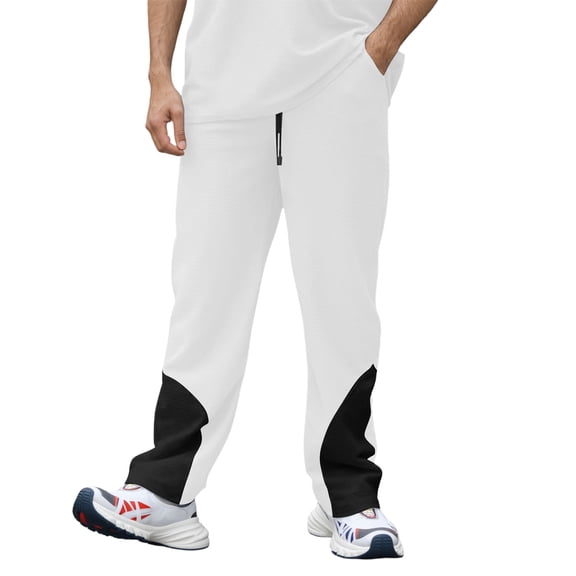 Mens Sweatpants Straight Leg Loose Fit Contrast Color Panel Design Mens Casual Pants,White,3XL
