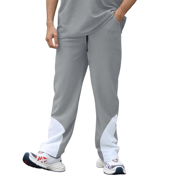 Mens Sweatpants Straight Leg Loose Fit Contrast Color Panel Design Mens Jeans,Grey,2XL