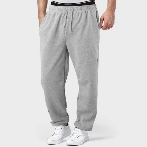 Mens Sweatpants Straight Wide Leg Casual Pants, High Resilient Elastic on Waist, No Elastic Open Trouser Leg Sweat Pants (Silver L)