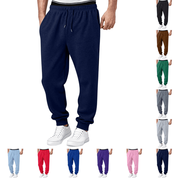 Mens Sweatpants Stylish Elastic Waist Drawstring Cuffed Sweatpants Loose Lounge Casual Sweatpants for Outdoor Sports with Pockets Navy L