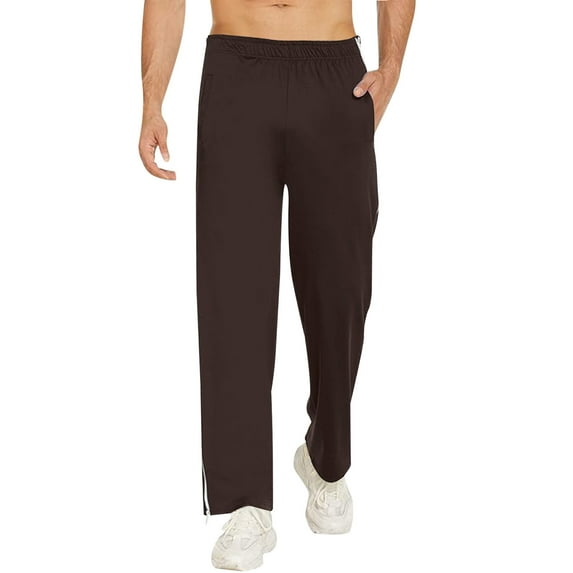 Mens Sweatpants Tear Away Basketball Pants 2 Side Zippers Snap Off Full Open Down Sweatpants Leg Post Surgery Pant With Pocket Track Jogger Athletic Running Elastic Waist Sport Pants Brown XXXL