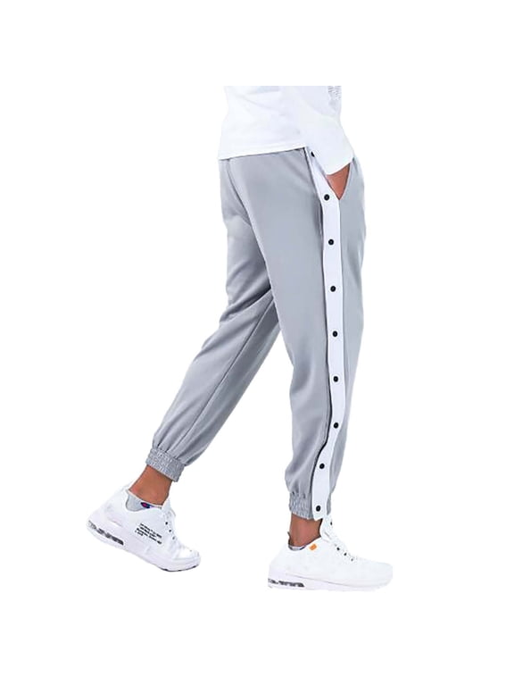 Mens Sweatpants Tear Away Basketball Pants 2 Side Zippers Snap Off Full Open Down Sweatpants Leg Post Surgery Pant With Pockets Track Jogger Athletic Bottom Running Elastic Waist Sport Pants