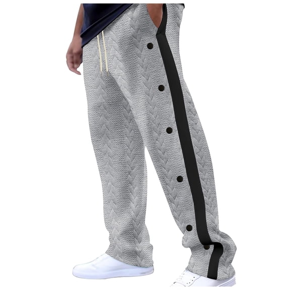 Mens Sweatpants Tear Away Basketball Pants 2 Side Zippers Snap Off Full Open Down Sweatpants Wide Leg Post Surgery Pant With Pockets Track Jogger Athletic Bottom Running Elastic Waist Sport Pants