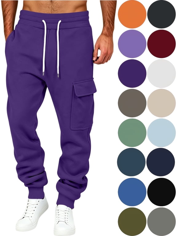 Mens Sweatpants Trousers Fashion Joggers Sports Long Pants Casual Solid Color Loose Winter Drawstring Pockets Pants