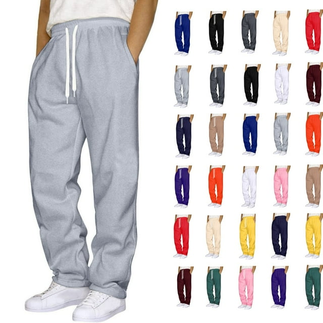 Mens Sweatpants Wide Staight Leg Pants Workout Elastic Waist Drawstring Trousers with Pockets Loose Lounge Jogger Pants