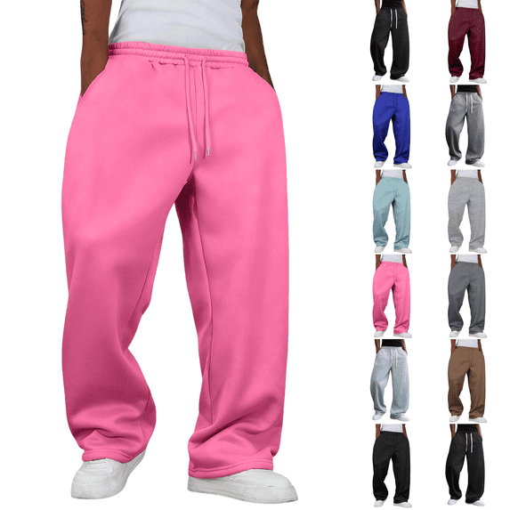 Mens Sweatpants With Pockets Baggy Straight Leg Drawstring Waist Joggers Pant Workout Gym Athletic Running Sweat Pants Pink L