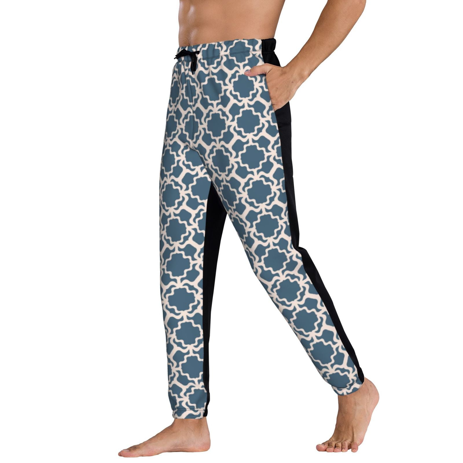 Mens Sweatpants With Pockets and Drawstring, Exotic Geometric Patterns