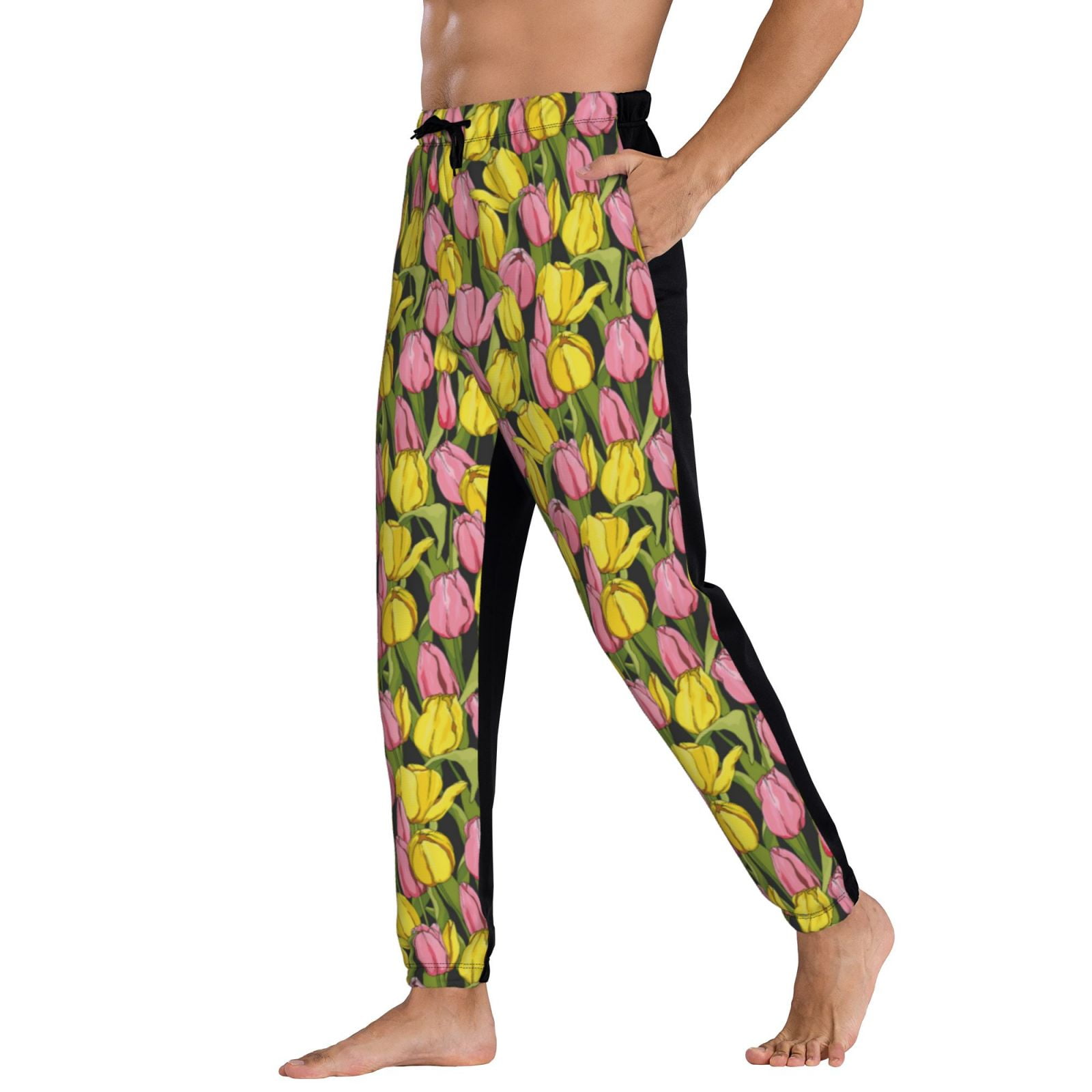 Mens Sweatpants With Pockets and Drawstring, Tulips Flowers Brilliant