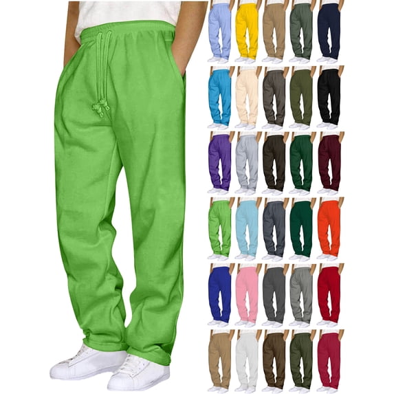 Mens Sweatpants With Pockets Outdoor Running Jogger Pants Elastic Waist Drawstring Workout Casual Sweatpants Open Bottom Green Xxxl