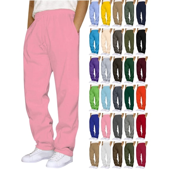 Mens Sweatpants With Pockets Outdoor Running Jogger Pants Elastic Waist Drawstring Workout Casual Sweatpants Open Bottom Pink Xxxxxl