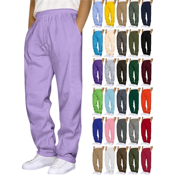 Mens Sweatpants With Pockets Outdoor Running Jogger Pants Elastic Waist Drawstring Workout Casual Sweatpants Open Bottom Purple Xxxl