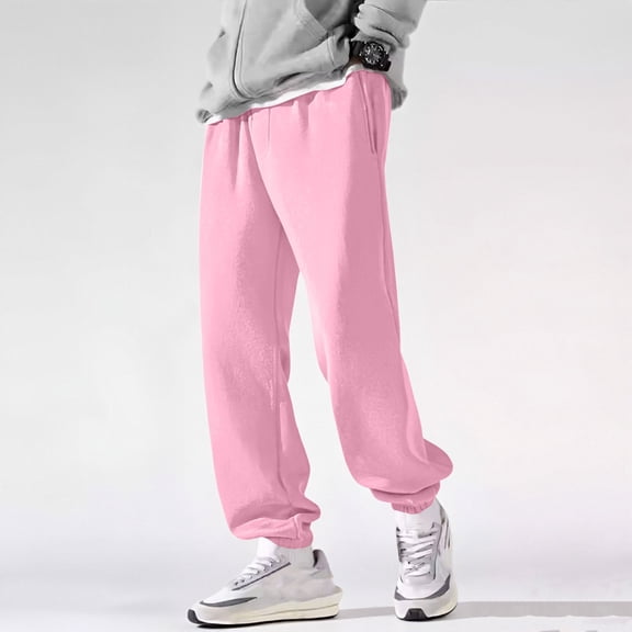 Mens Sweatpants With Pockets Solid Open Bottom Athletic Pantss With Drawstring Fall Casual Trousers With Pocket Pink XXXL