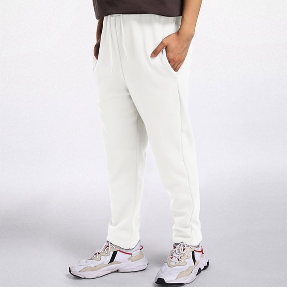 Mens Sweatpants With Pockets Solid Open Bottom Athletic Pantss With Drawstring Summer Running Trousers With Pocket White S