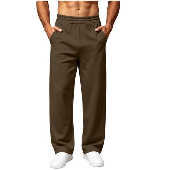 Mens Sweatpants with Multi Pocket Solid Color Stretch Loose Fit Casual Straight Pants Elastic Waist Casual Wide Leg Sweatpants