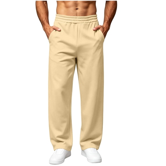 Mens Sweatpants with Multi Pocket Solid Color Stretch Loose Fit Casual Straight Pants Elastic Waist Casual Wide Leg Sweatpants