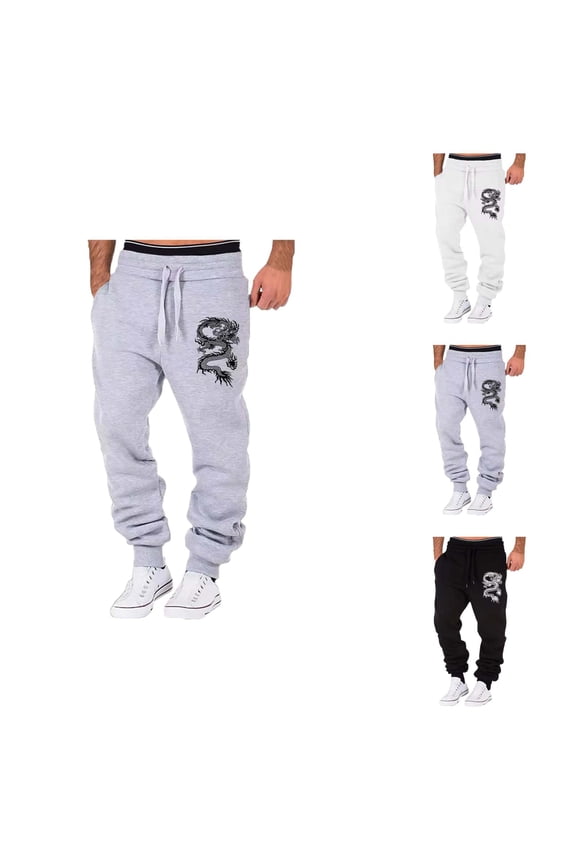 Mens Sweatpants with Pockets 2026 Spring Summer Relaxed Fit Elastic Waist Cool Dragon Print Joggers Jogging Pants