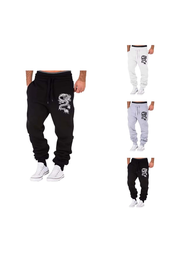 Mens Sweatpants with Pockets 2026 Spring Summer Relaxed Fit Elastic Waist Cool Dragon Print Joggers Jogging Pants