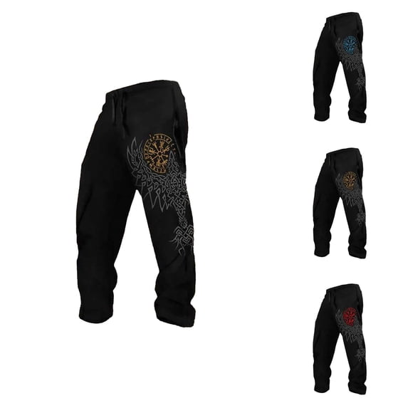 Mens Sweatpants with Pockets 2026 Spring Viking Style Printed Relaxed Fit Elastic Waist Casual Pants