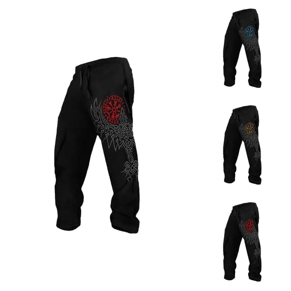 Mens Sweatpants with Pockets 2026 Spring Viking Style Printed Relaxed Fit Elastic Waist Casual Pants