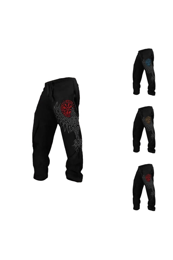 Mens Sweatpants with Pockets 2026 Spring Viking Style Printed Relaxed Fit Elastic Waist Casual Pants