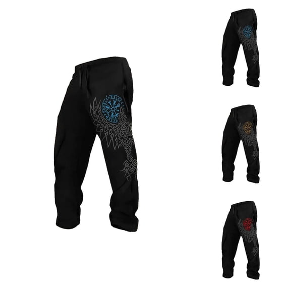 Mens Sweatpants with Pockets 2026 Spring Viking Style Printed Relaxed Fit Elastic Waist Casual Pants