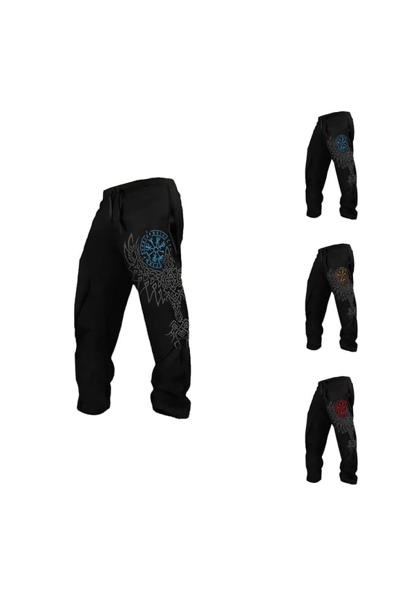 Mens Sweatpants with Pockets 2026 Spring Viking Style Printed Relaxed Fit Elastic Waist Casual Pants
