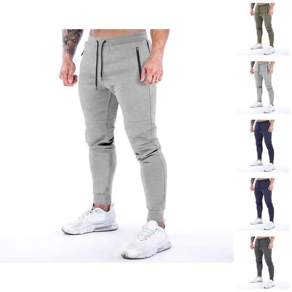 Mens Sweatpants with Pockets Casual Slim Fit Elastic Waist Tapered Joggers Athletic Workout Gym Pants