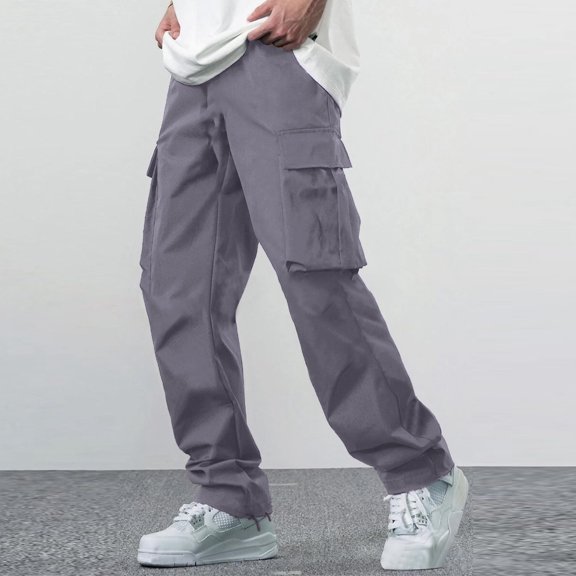Mens Sweatpants with Pockets Elastic Bottom Work Pants for Men Solid Casual Multiple Pockets Outdoor Straight Type Fitness Pants Cargo Pants Trousers